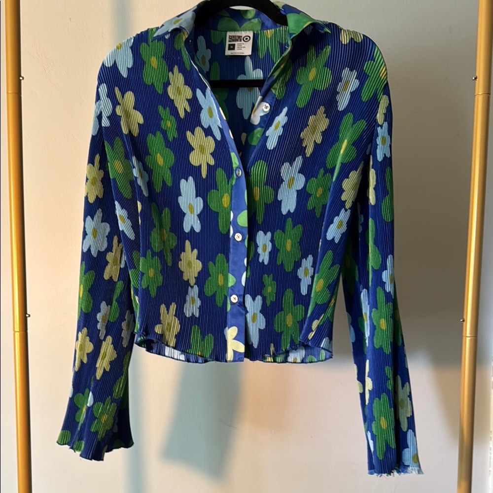 Retro Floral Top in Blue and Green